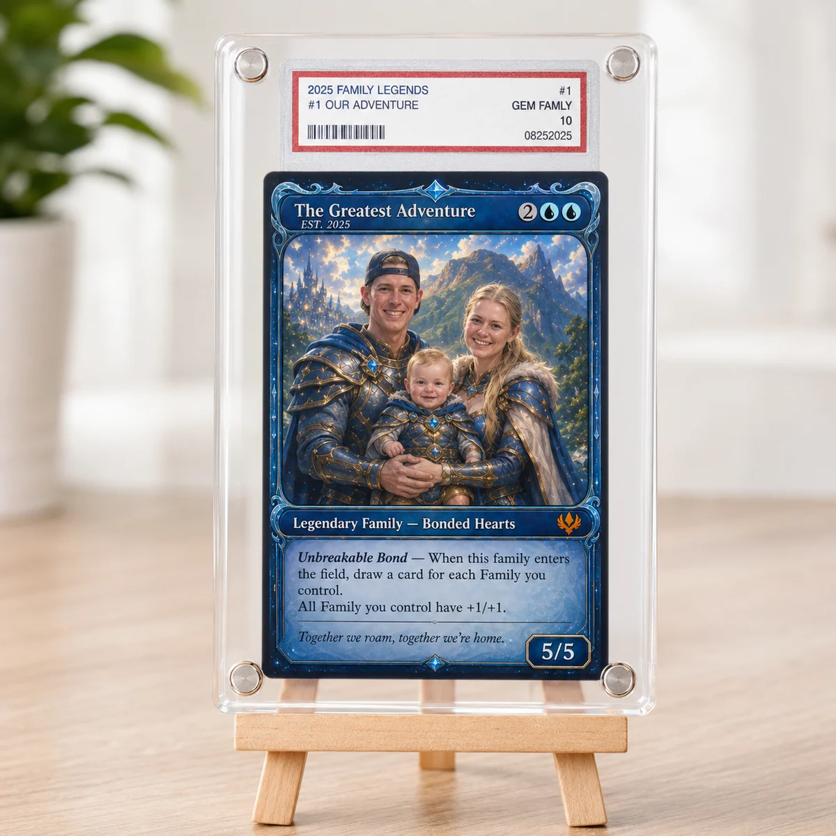 Family fantasy card in a display case