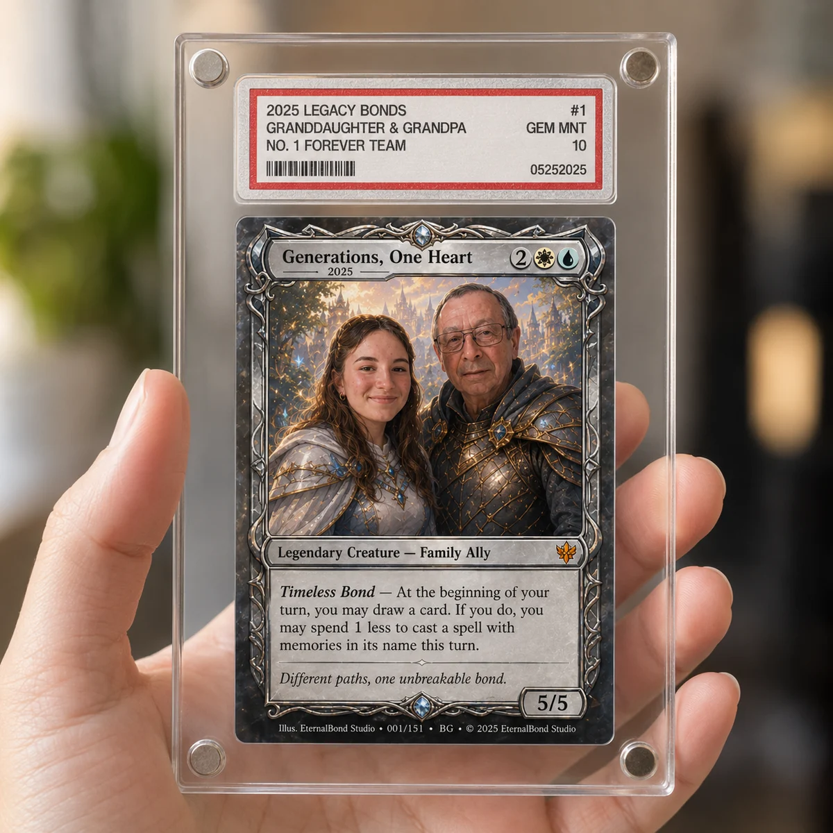 Fantasy card in a display case